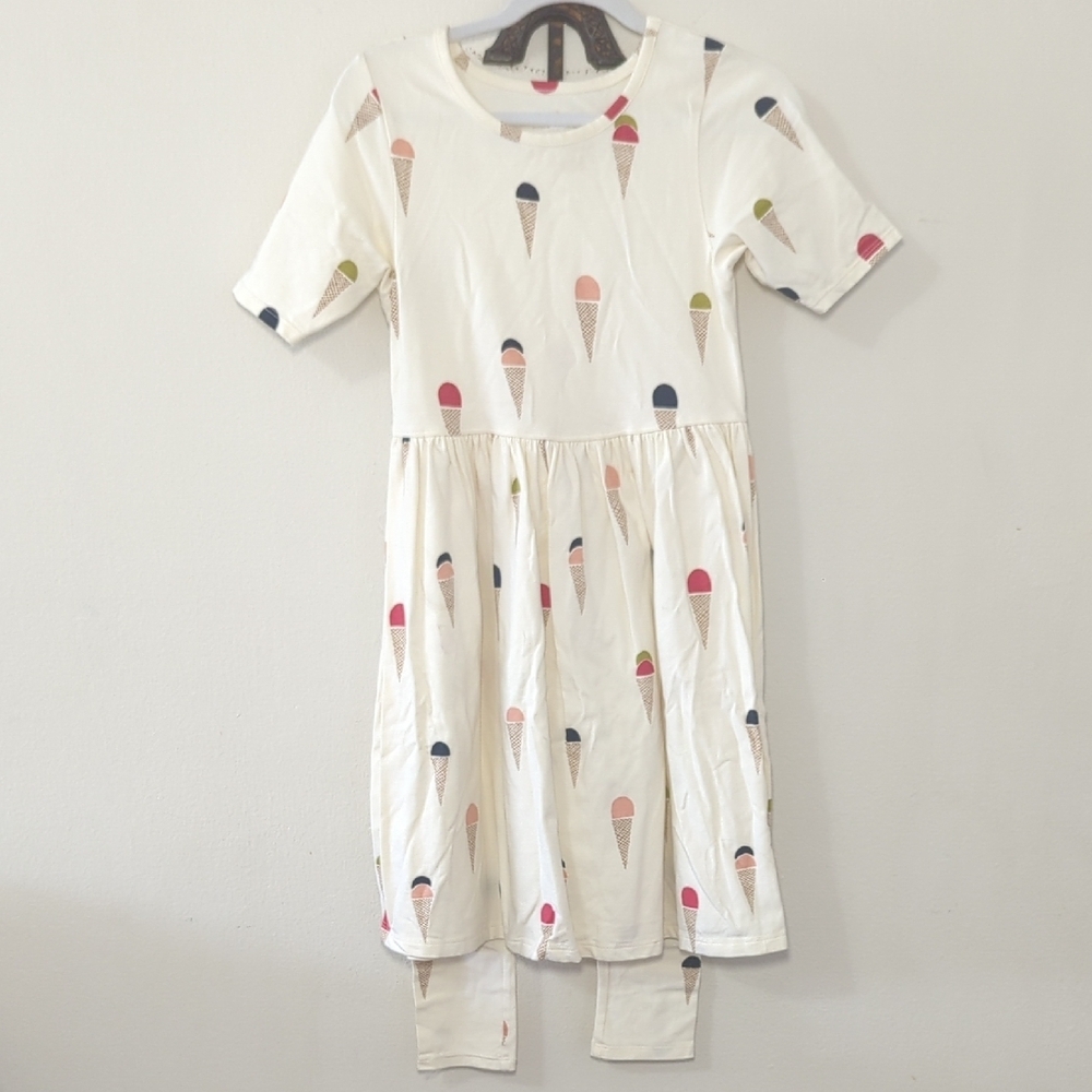 Pink Chicken Organic Steph Dress + Cartwheel Leggings Ice Cream Print Size 7